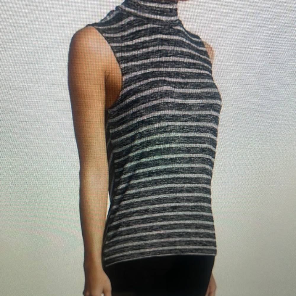 NWOT RAG & BONE GRAY STRIPE MOCK NECK SLEEVELESS TOP. M - Picture 4 of 9